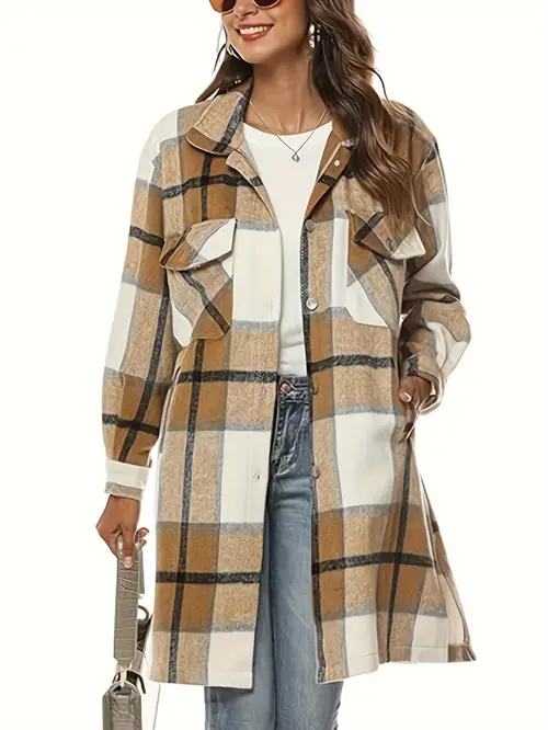 womens casual oversized long flannel shacket jacket shirt jacket coat