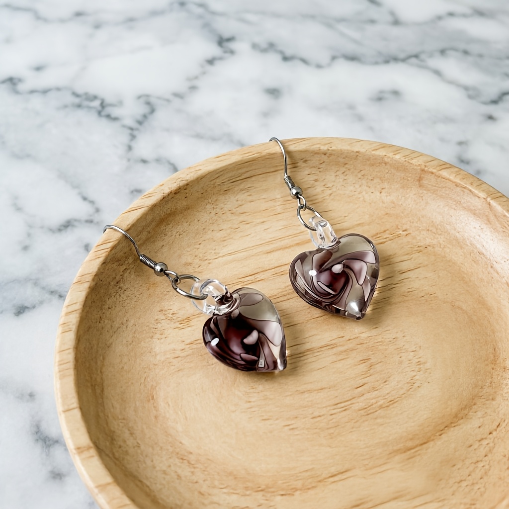 Women's Hand-Blown Heart Pendant Earrings