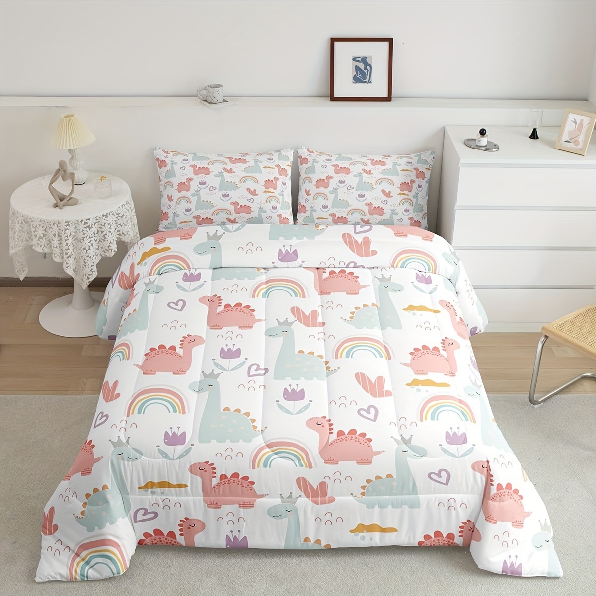 3pcs cute dinosaur comforter set twin, cartoon dinosaur bedding