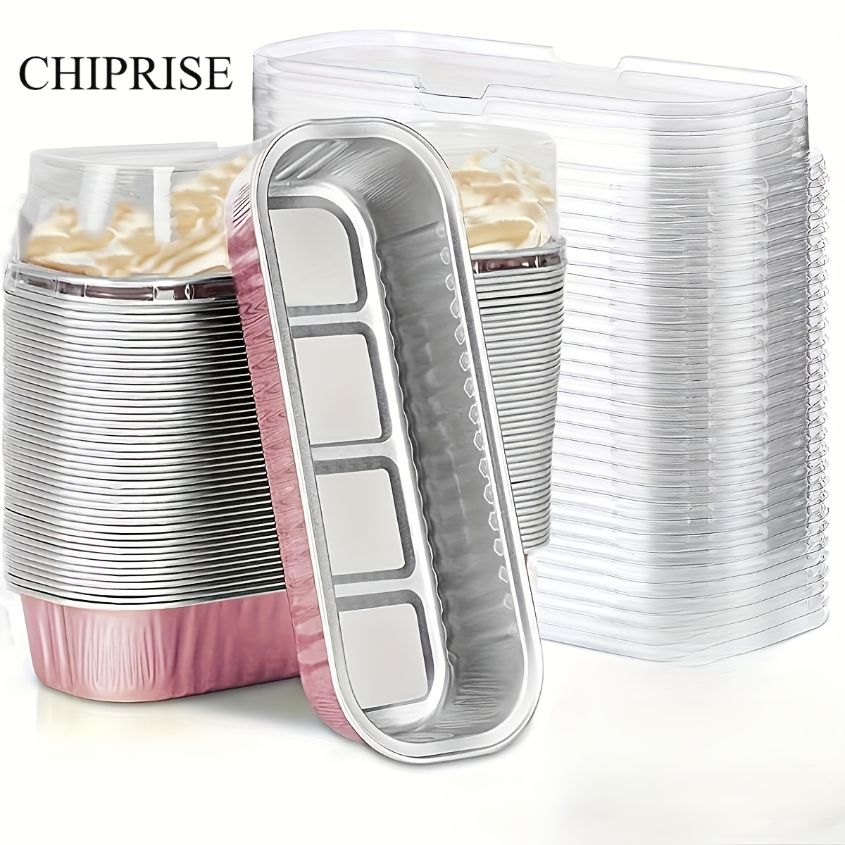 TEMU Ensemble de 58 pièces (29 boîtes + 29 couvercles) Moules à gâteau roses, Moules à pain rectangulaires, Moules à muffins jetables en aluminium