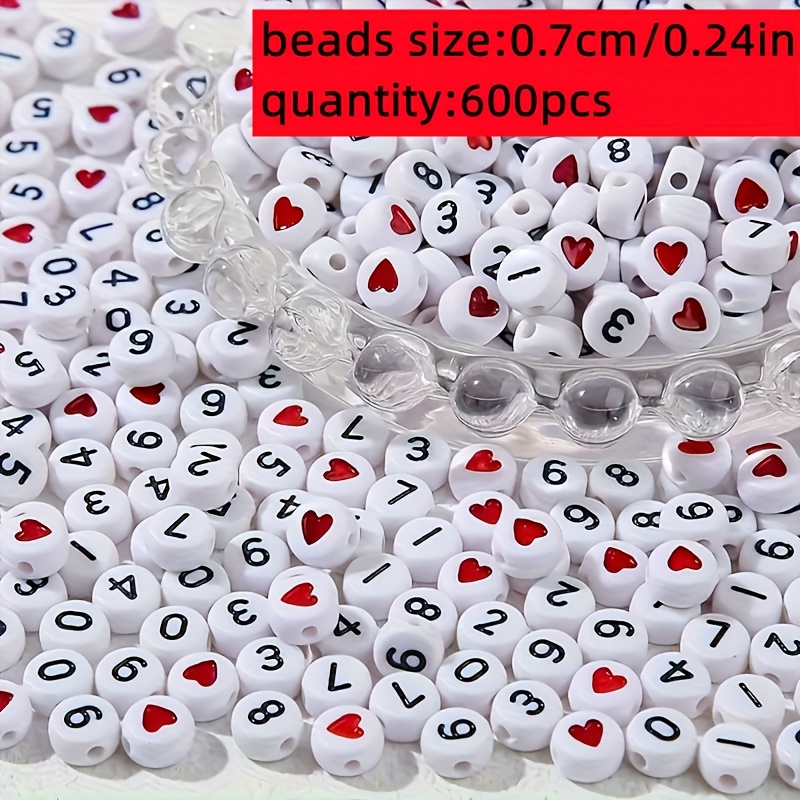 Image of 600pcs Qywctz Acrylic Number & Letter Beads With Heart Spacers - 0-9 , Alphabet Beads Suitable For Diy Bracelets, Necklaces, For Diy Crafts, Compatible Beads For Beading 4*7mm
