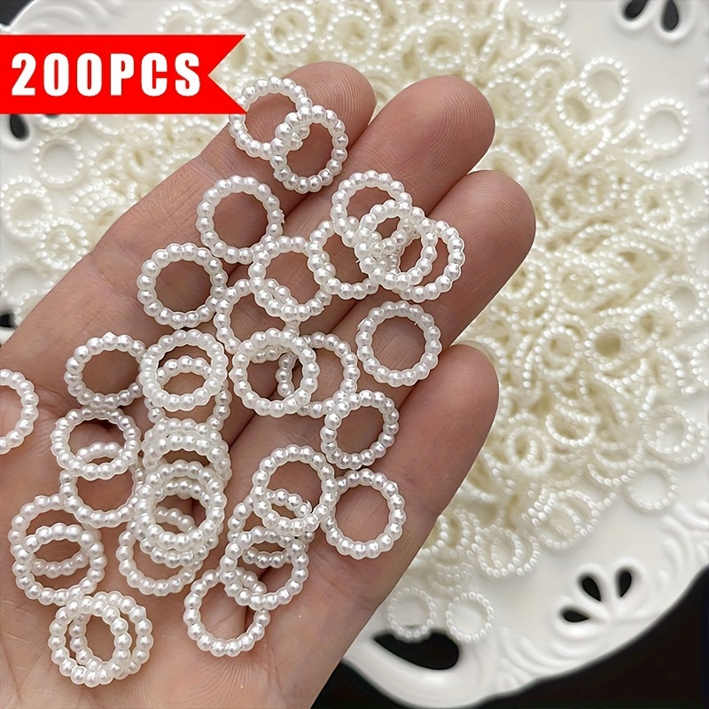 200pcs/12mm Pearlescent Effect Hollow Circle Rings Phone Chain Car Ornament Bead Additions