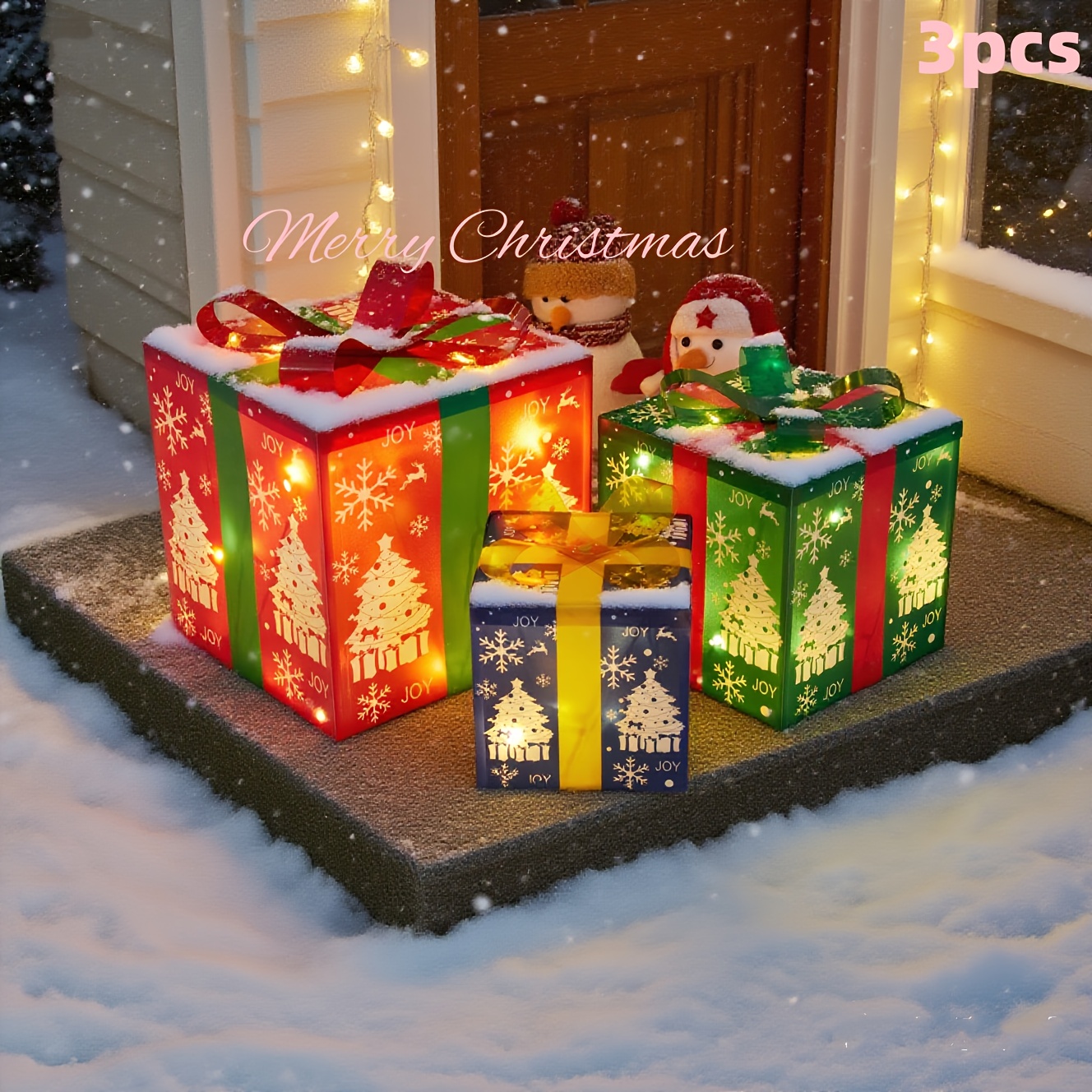 3pcs Lighted Christmas Gift Box Set with Warm LED Lights & Snowy Ribbon Bows - Battery-Powered Indoor/Outdoor Plastic Decorations with Stake Installation, Classic Winter Design for Xmas Tree, Yard, Home - Cordless Holiday Decor (Batteries Not Includ 10 3pcs Lighted Christmas Gift Box Set with Warm LED Lights & Snowy Ribbon Bows - Battery-Powered Indoor/Outdoor Plastic Decorations with Stake Installation, Classic Winter Design for Xmas Tree, Yard, Home - Cordless Holiday Decor (Batteries Not Includ - Image 10