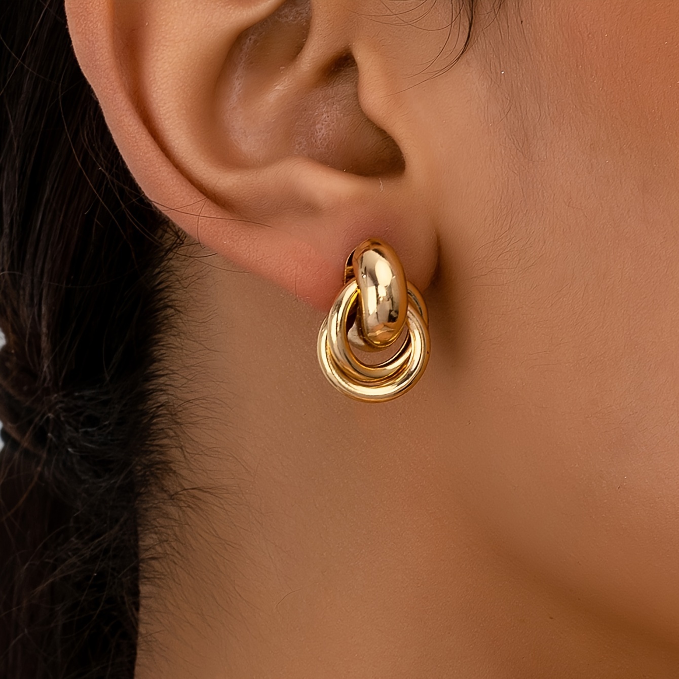 Golden European Oval Earrings for Women