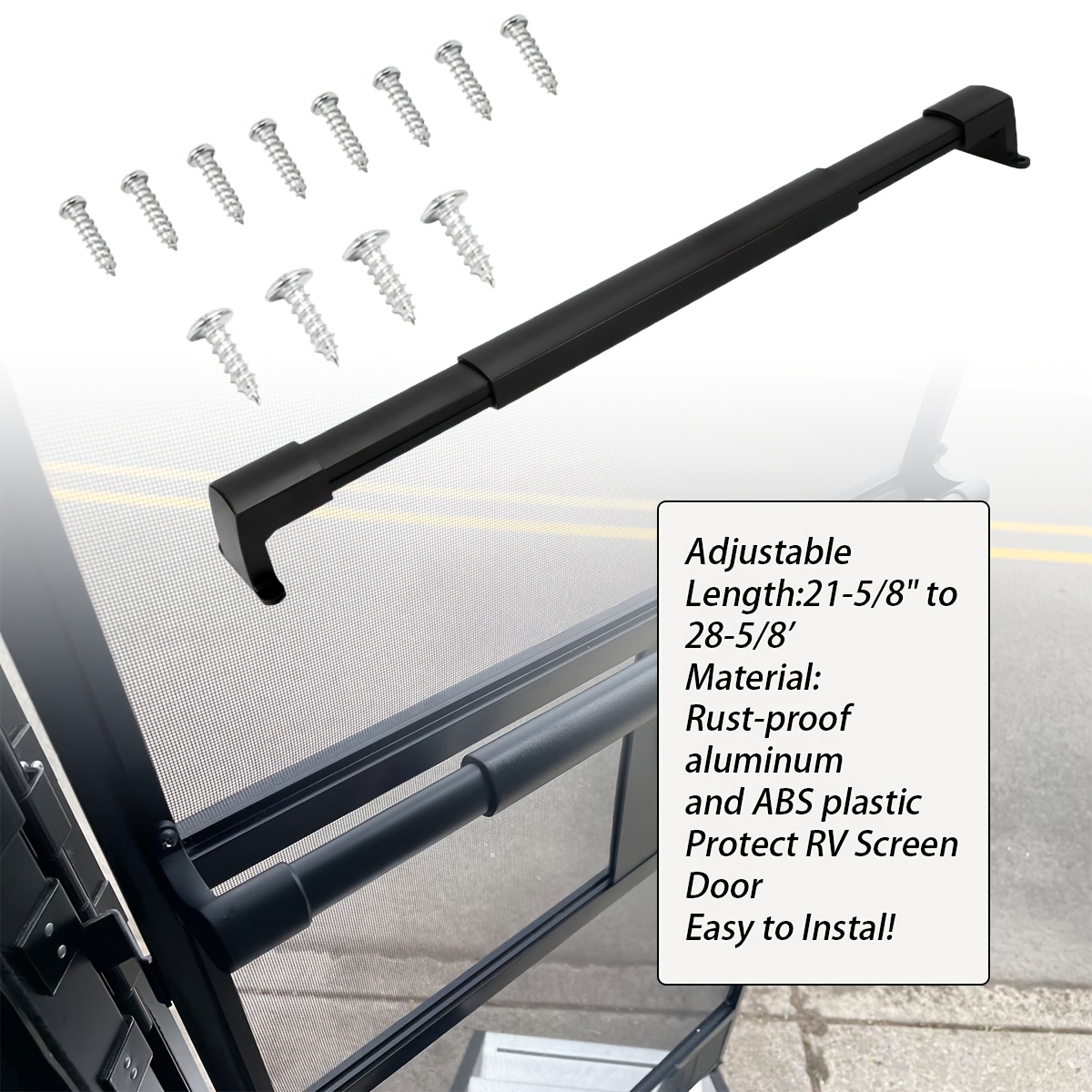 TEMU Black Rv Screen Door Handle With Adjustable Telescopic Rod, Suitable For Rvs, Campers, Travel Trailers, Etc