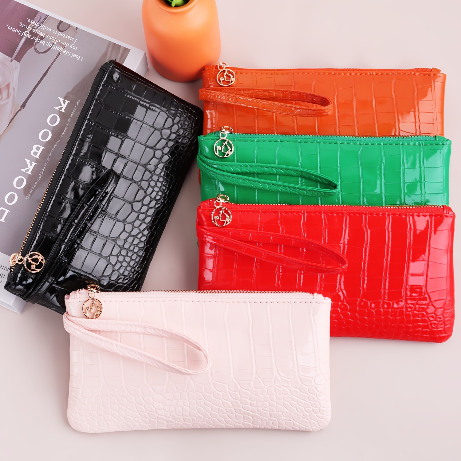 

1pc Zipper Crocodile Pattern Makeup Bag - Portable And Hand-held Zip Bag, Pu Material For Makeup Travel And Daily Use, Makeup Storage.