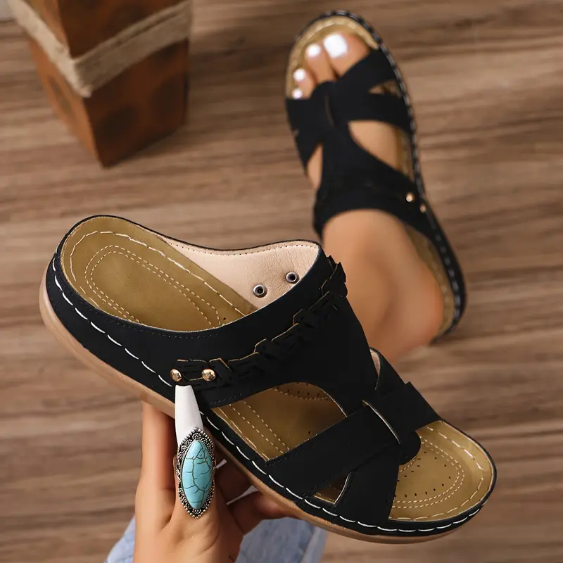 women s summer wedge slide sandals crisscross open toe soft 0