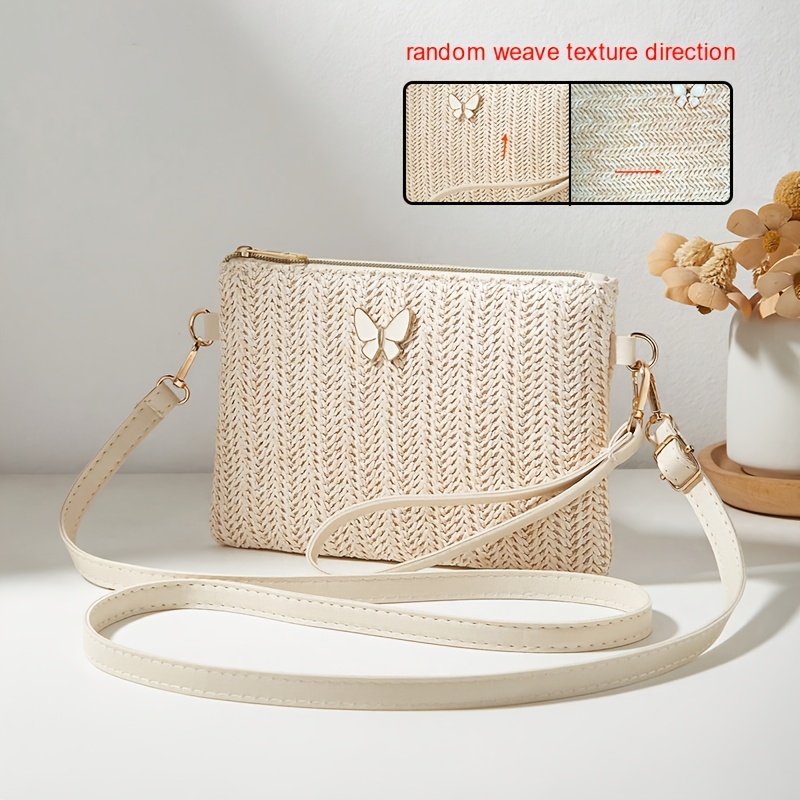 Straw Crossbody Mobile Phone Bag, Simple Small Handbag, Suitable For Beach Vacations And Pool Parties, For Teenager