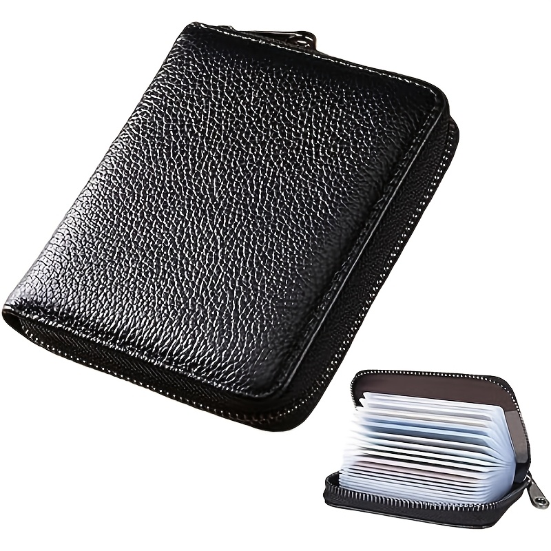 TEMU Unisex Rfid-blocking Zipper Wallet - Multifunctional Business Card Holder, Card Case, Shielded Security Sleeve, And Secure Travel Document