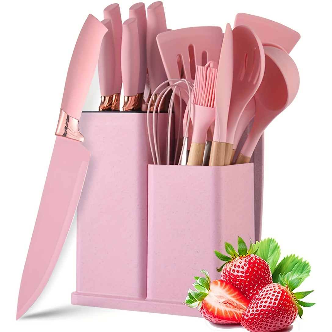 TEMU 19pcs Silicone Kitchenware Set, Bucket Silicone Kitchenware Set Of 19pcs, Food Grade Silicone Cooking Spoon Shovel Cutting Chopping Board Fruit