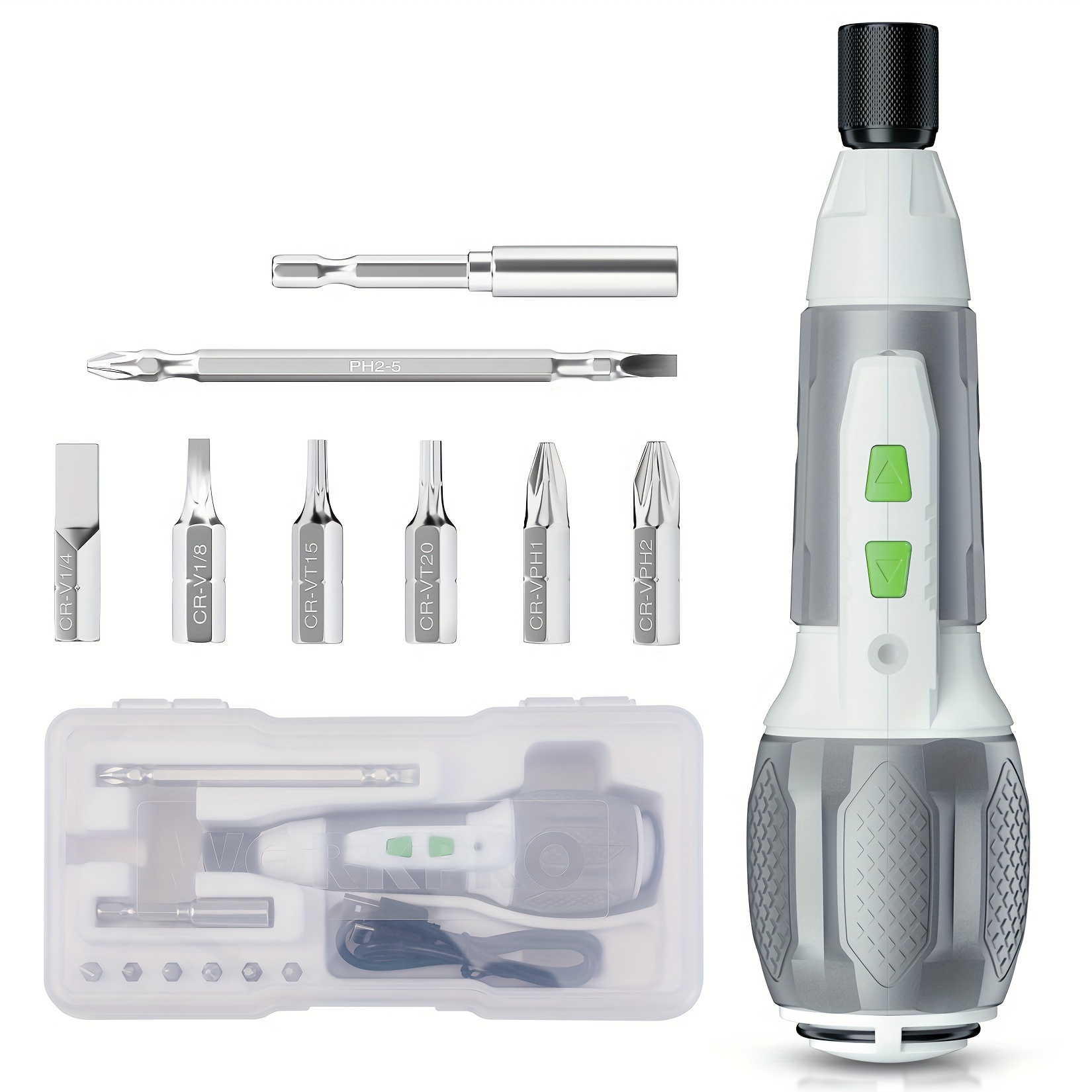 

Workpro Electric Cordless Screwdriver Set - 4v Usb Rechargeable Lithium-ion Battery Screwdriver Kit With Led Light - Small Screwdriver With 7pcs Bits For Home, Office, Apartment - White