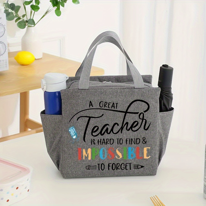 

Inspirational Teacher Canvas Lunch Bag - Insulated & Stylish With Aluminum Foil, Fixed Shoulder Strap, Zip Closure - Office, School, Travel - Machine Washable, Gray With Print, Insulated Lunch Bag