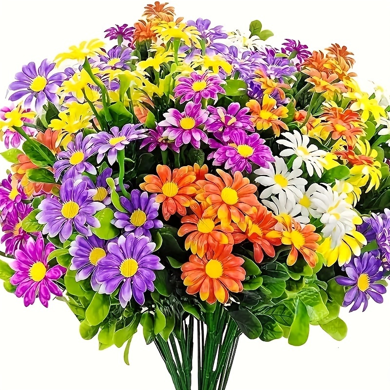 

10 Bouquets Artificial Flower, False Colored Daisy Plants, Anti Uv Artificial Daisy Shrubs, Faux Flower Shrubs Suitable For Garden Farmhouses Indoor And Outdoor Decoration, 5 Colors