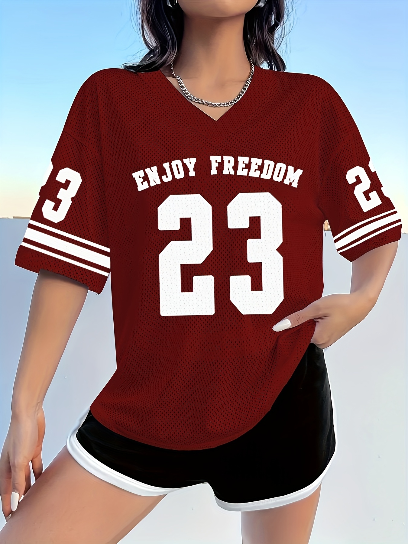 womens v neck sports jersey t shirt polyester fabric Temu Bahrain - Main Image