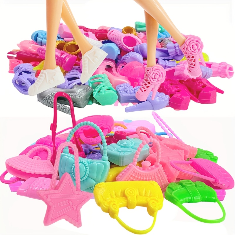 Image of 20pcs 11.8-inch Fashion Doll Accessories Set: -heel Boots And 10 Mixed-style Doll Handbags, Modern Fashion Doll Bags, Colorful Toy Doll Accessories, Cute Handbags For Dollhouses - Colors Random
