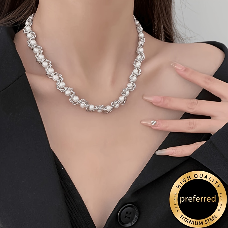 TEMU 1pc Of Women's Temperament Necklace, Anti Allergic Titanium Steel Fashionable Necklace, Suitable For Women' Dates And Parties, Exquisite Holiday