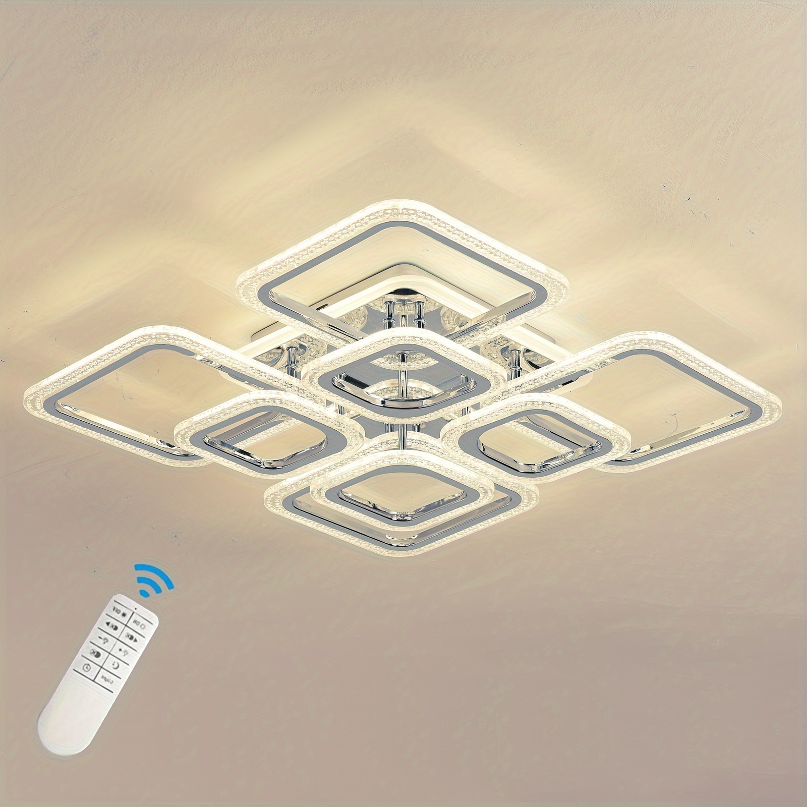 

Modern Dimmable Ceiling Light, Flush Mount Led Ceiling Lamp, 8 Rectangles Chandeliers Lighting Fixture With Remote Control For Living Room Bedroom Dining Room, Acrylic