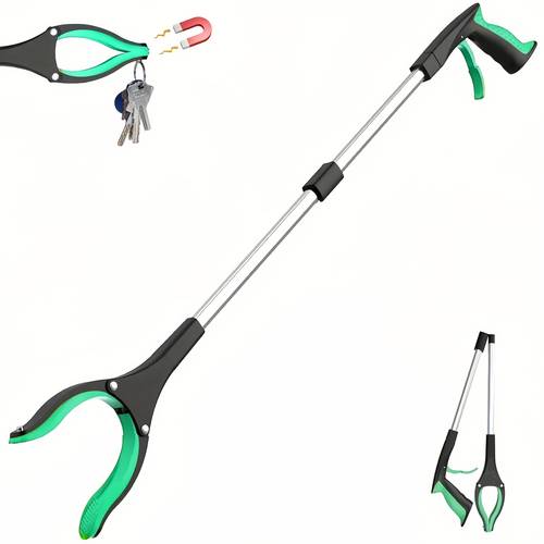 1 hochleistungs-faltgreifer mit magnetkopf – extra-lange reichweite von 33 zoll, breite öffnung von 4,7 zoll – greifhilfe für senioren, einhandbedienung, platzsparendes faltbares design, ideal für senioren, zuhause, reisen, gartenarbeit – zum aufheben öffnen von gegenständen