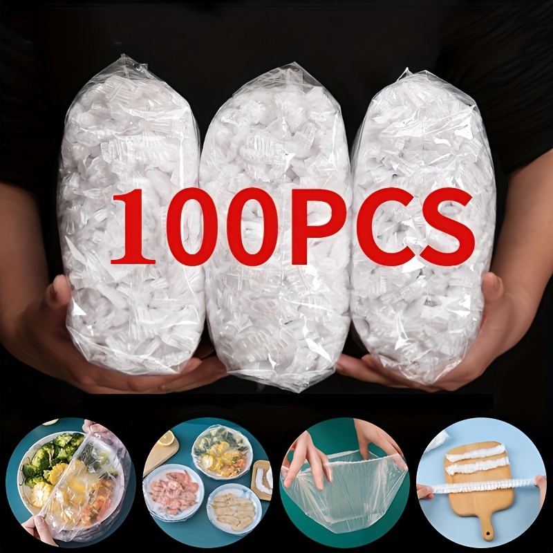 100pcs disposable food covers leak proof dust proof odor resistant plastic wrap for   fruits vegetables   kitchen storage restaurant use details 0