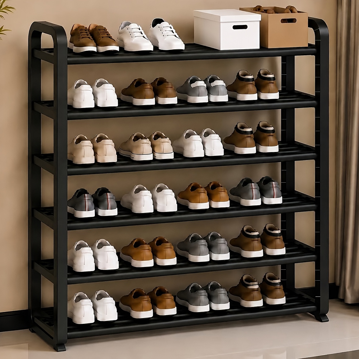 TEMU Space- Large Capacity Shoe Rack, Home Entrance Multifunctional Shoe Storage Rack, Black And White Shelf, Space- Shoe And Boot Organizer, Easy To