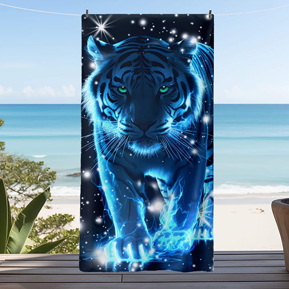 TEMU 1pc Tiger-patterned Microfiber Beach Towels Suitable For Travel, Quick-drying Towels For Swimmers, Sand-resistant Beach Towels For Men, Women,