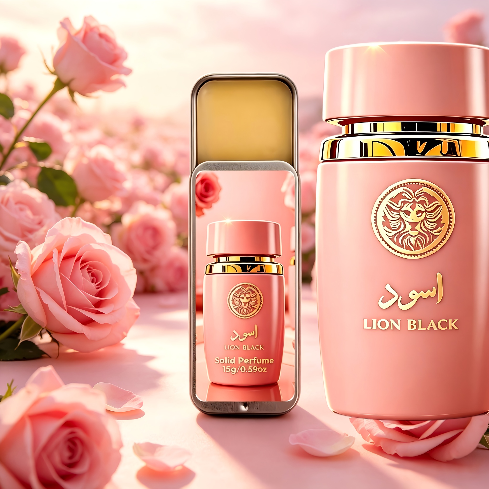 Arabian Perfume Balm, Black Lion + 15g Balm, Unisex, High-End Balm, Perfume Balm, Alcohol-Free, Long-Lasting Oriental Floral Fragrance, Contains Notes of Rose, Pink Pepper, and Amber, Enhances Charm and Confidence, Suitable for Gifting, Travel