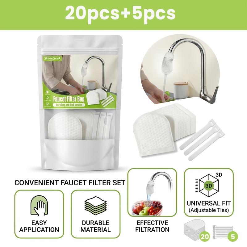 20pcs faucet filter bags 5 zip ties extended thickened version suitable for household kitchen faucet filter pads removes impurities filters sediment rust and faucet filter bags essential for and hotel use Product details 1