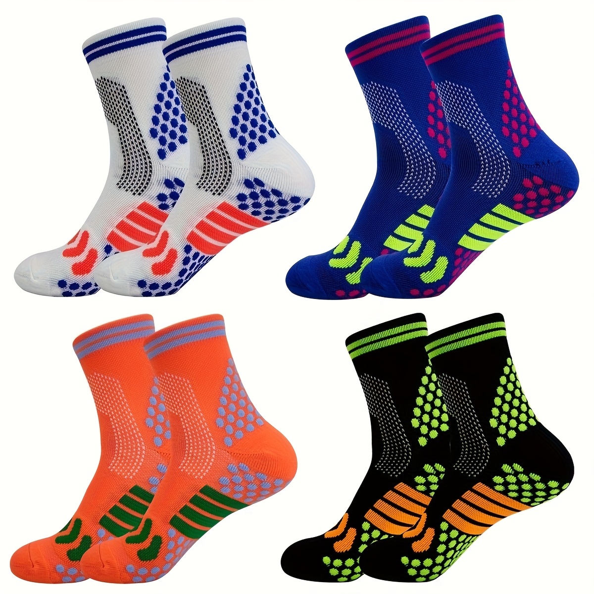 TEMU 4 de calcetines deportivos de tubo medio en combinación aleatoria, diseño simple multicolor, transpirables absorben la humedad, adecuados para