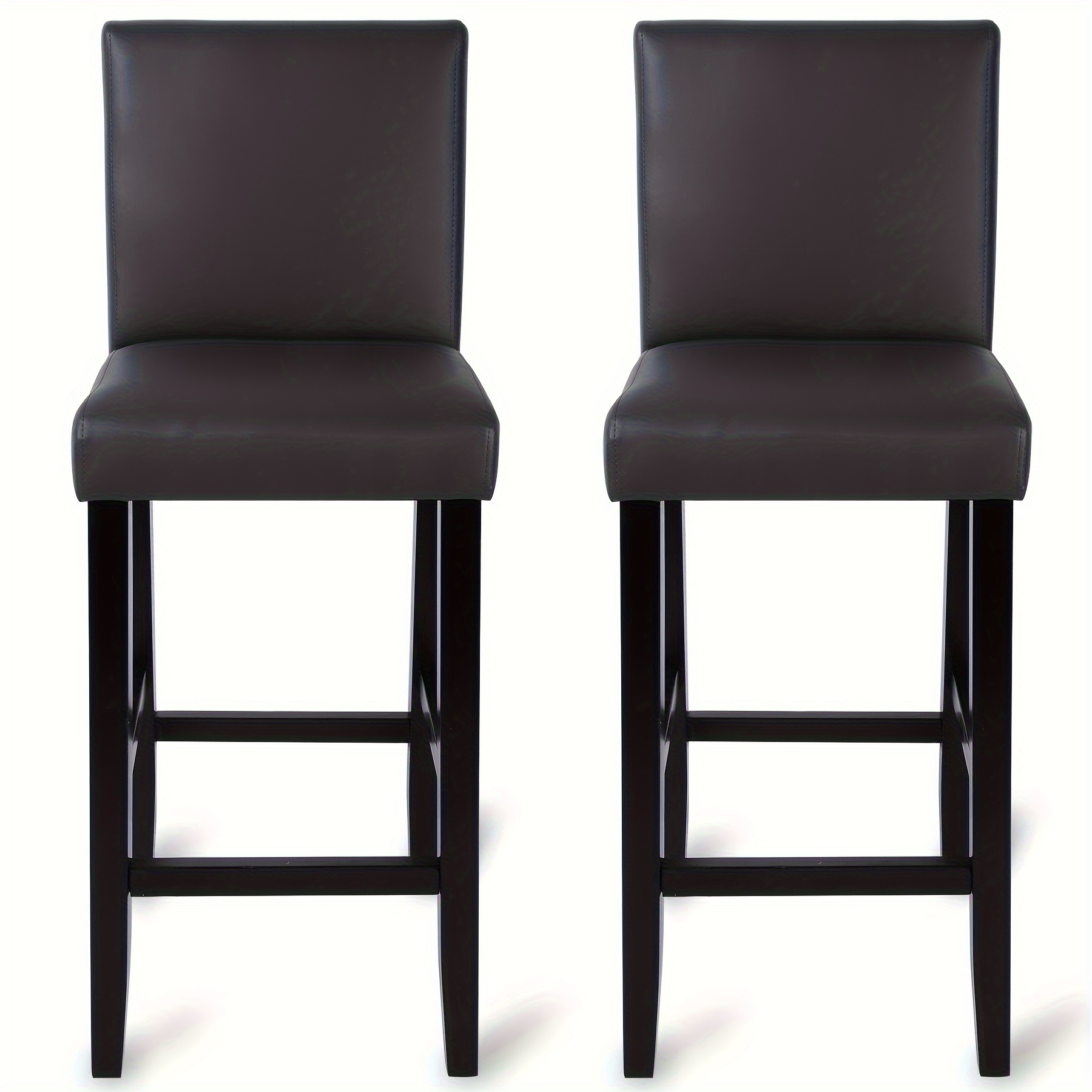 2pcs Wooden Bar Stools, Solid Wood Frame, Thick Padded Seat, Leather Upholstery, For Home Kitchen, Bistro Chairs