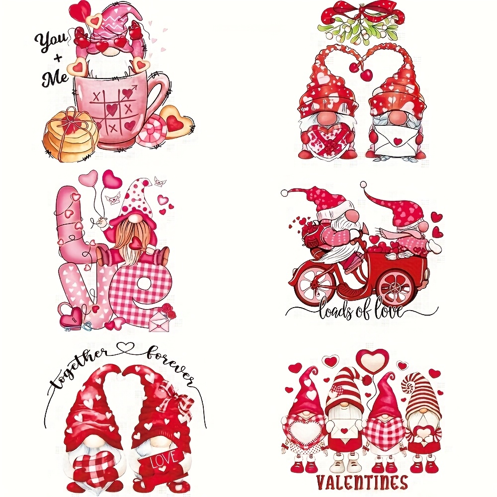 

6-pack Valentine's Day Elf Love Heart Iron-on Transfer Stickers, Washable Vinyl Decals For And Textile Decoration