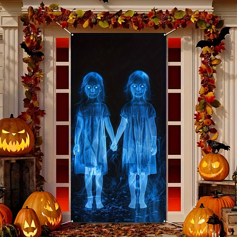 

1pc Polyester Door Banner, Hego Multipurpose Horror Twins Print, Carnival Theme Party Photo Backdrop, Festive Indoor Door Decoration, No Electricity Needed