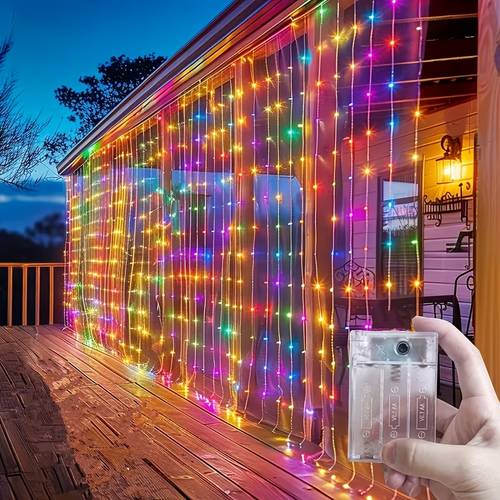 200 300 led curtain light strips ip44 8 with light switching button control plastic construction suitable for indoor outdoor use battery case ideal for christmas weddings parties and curtain decoration
