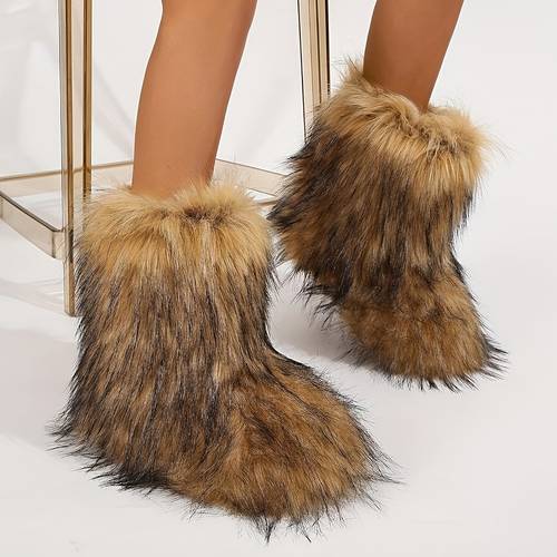 womens furry fur winter boots fluffy warm snow booties with flat rubber sole fashionable outdoor shoes for girls and women furry boots