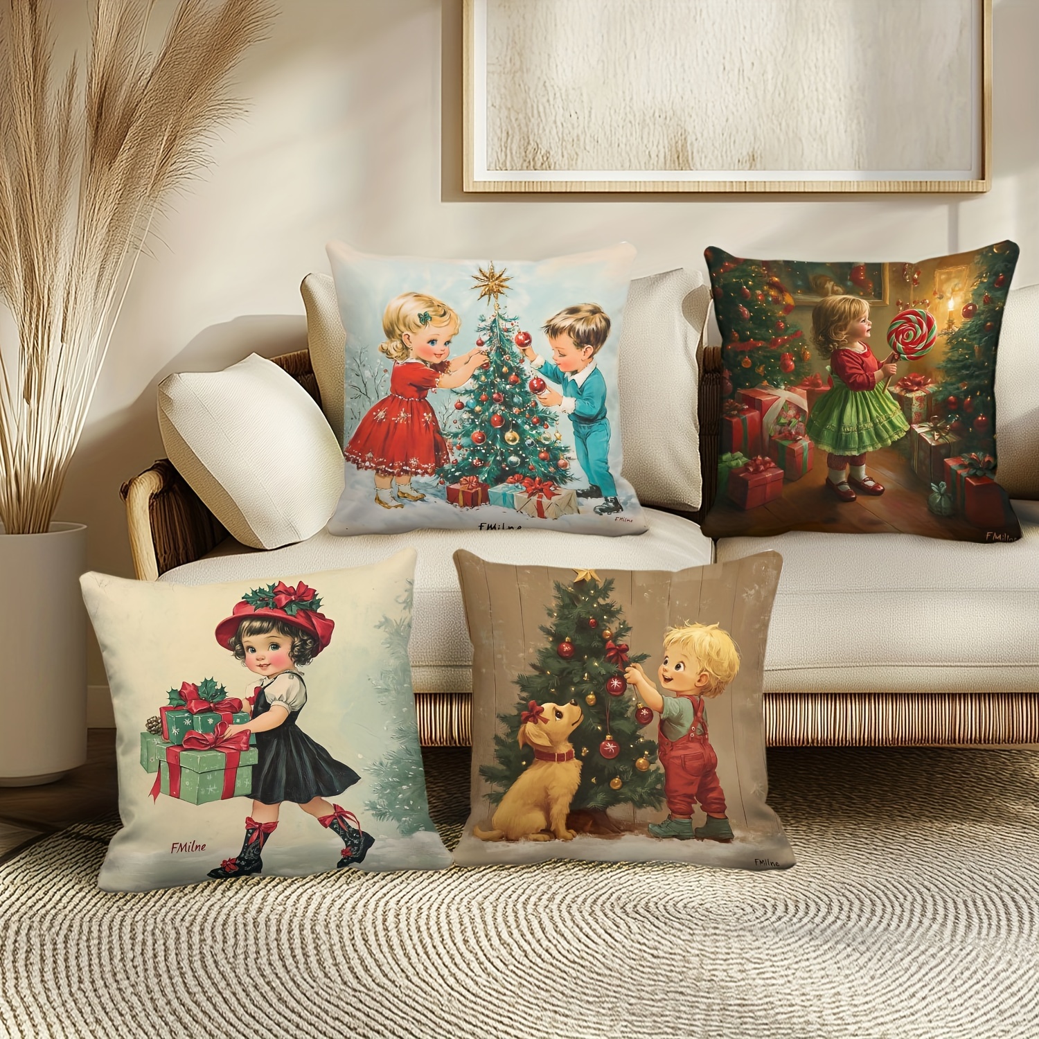 

4 New Christmas Pillowcases A Christmas , Washable Zippered Sleeves For Decorating (18x18 , No )