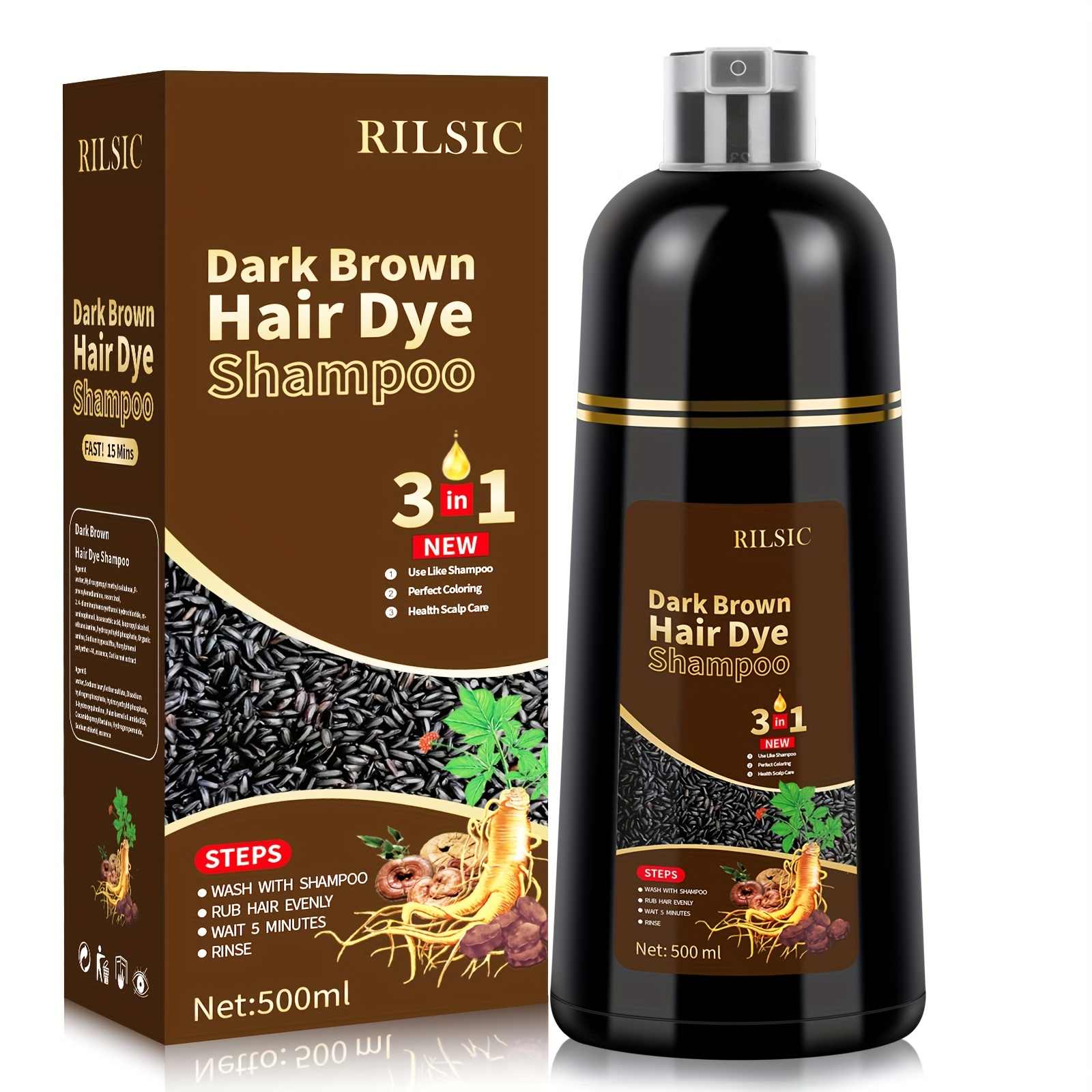 Hair Dye Shampoo For Grey Hair, 500ML Herbal Natural Hair Dye 3 In 1, Instant Hair Colour Shampoo, Hair Shampoo, Hair Dye Hair Color Shampoo Coloring In Minutes For Women Men