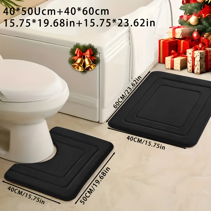 TEMU 2pcs Coral Fleece Bathroom Rug Set - Soft And Fluffy, Quick-drying Non-slip Mat, Stylish U-shaped Bath Mat - Complete Bathroom Additions Set For