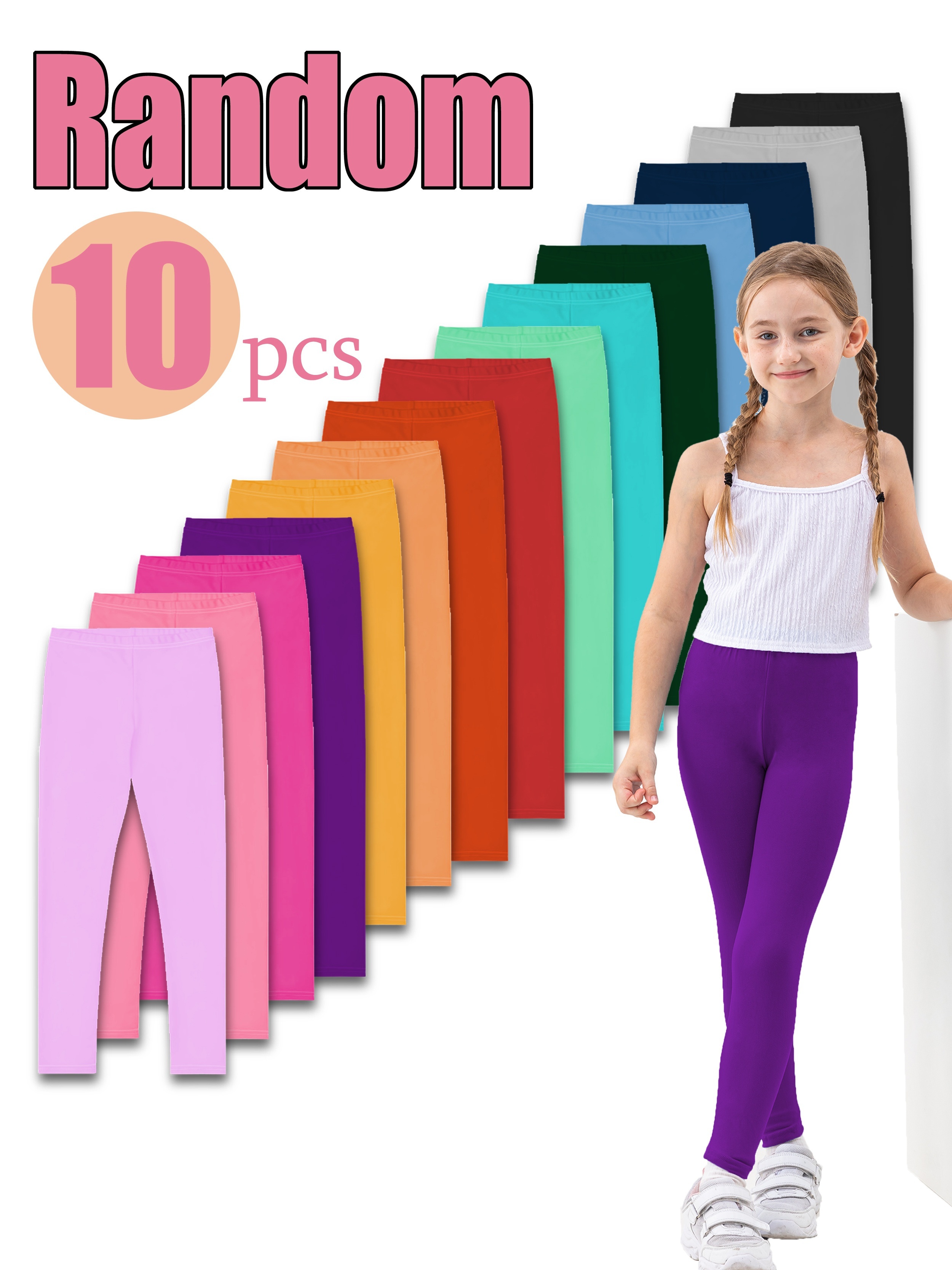 10pcs random girls cropped leggings high stretch polyester spandex blend solid color skinny   fabric   dance pants non high quality 92 polyester 8 spandex