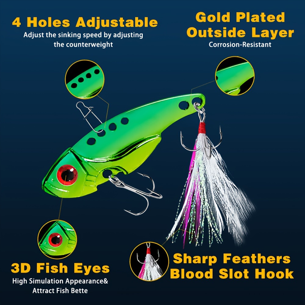 1pc Metal Sinking Hard Vib Fishing Lures With Treble Hook And
