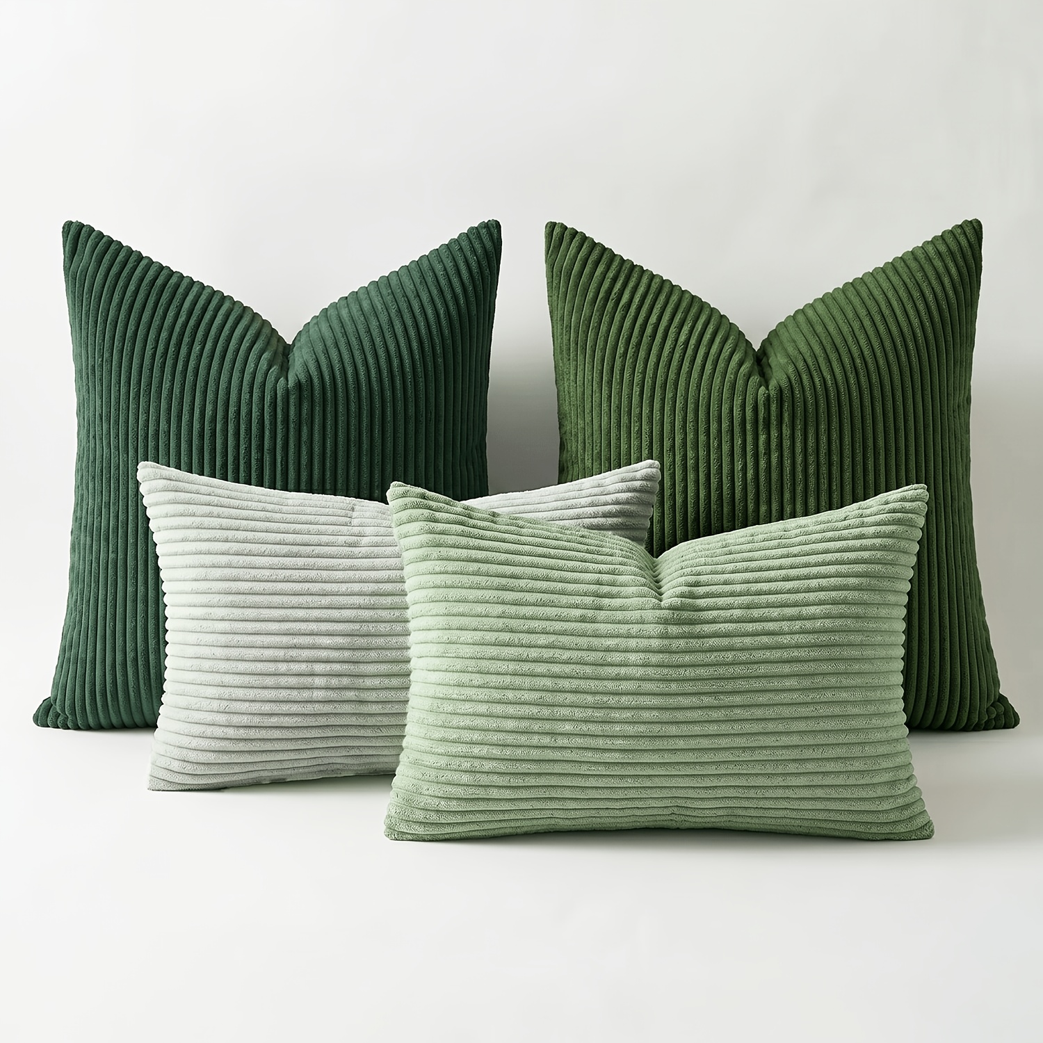 TEMU 4pcs Corduroy Throw Pillow Covers Sage Green Suitable For Couch, Bed, Patio - Modern Boho Striped Cushion Covers With Zipper Closure, Corduroy &