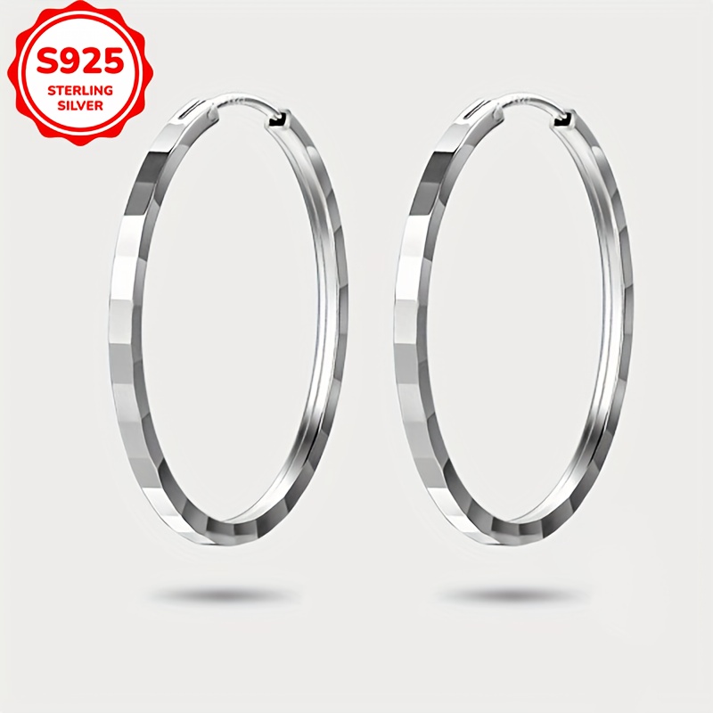 

1 Pair 925 Sterling Silver Hoop Earrings, Simple Square Design, Hypoallergenic, 3g, Valentine's Day Gift, Party Accessory, Wear