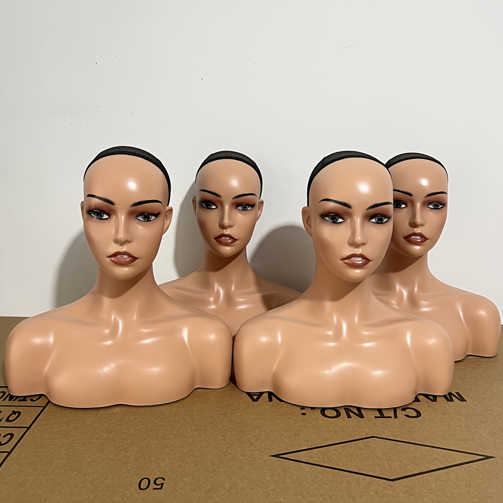 4 pack realistic human model heads with shoulders display heads for jewelry hats glasses with pierced ears and makeup for red lips