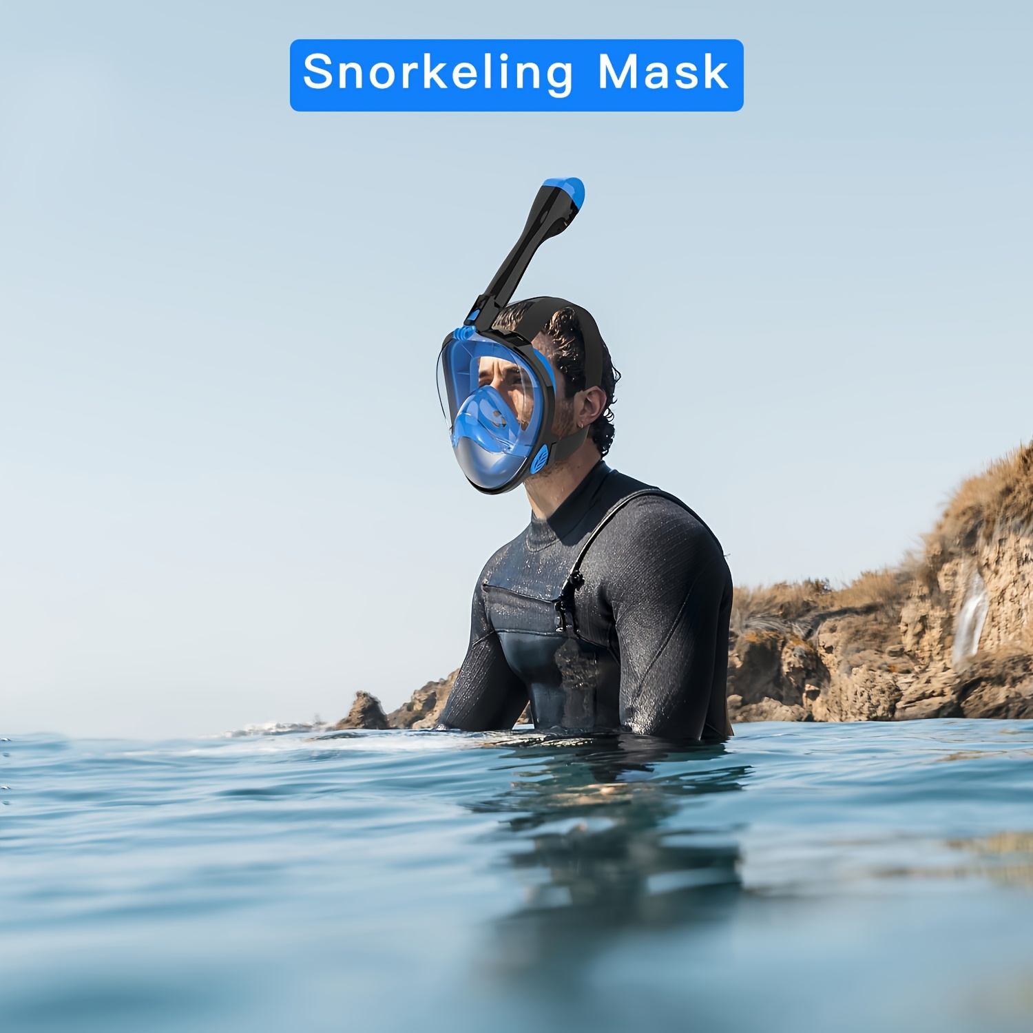 1pcs 180 degree panoramic snorkel mask - unobstructed view, leak prevention, dry top, Action Camera Bracelet, Anti-Fog Design, and New Exhaust Holes, storage bag, multilingual manual - designed specifically for adult snorkelers
