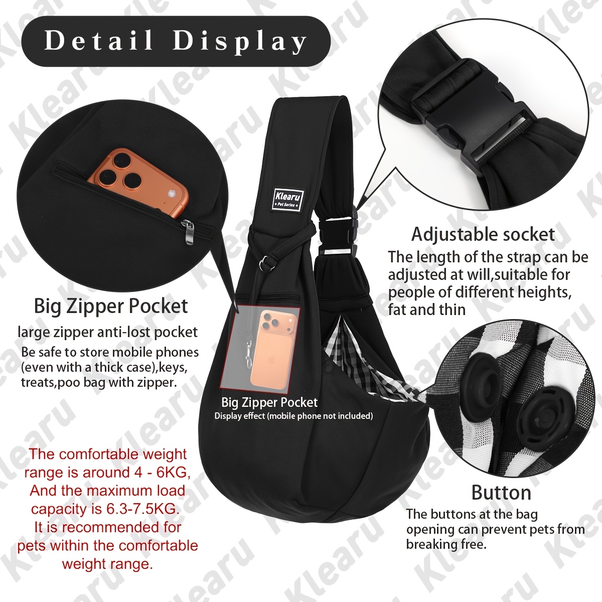 TEMU Small Universal Sling Backpack, Equipped With Adjustable Shoulder Straps And Zipper Pockets, Suitable For Pets Such As Pomeranians, , Bichon ,