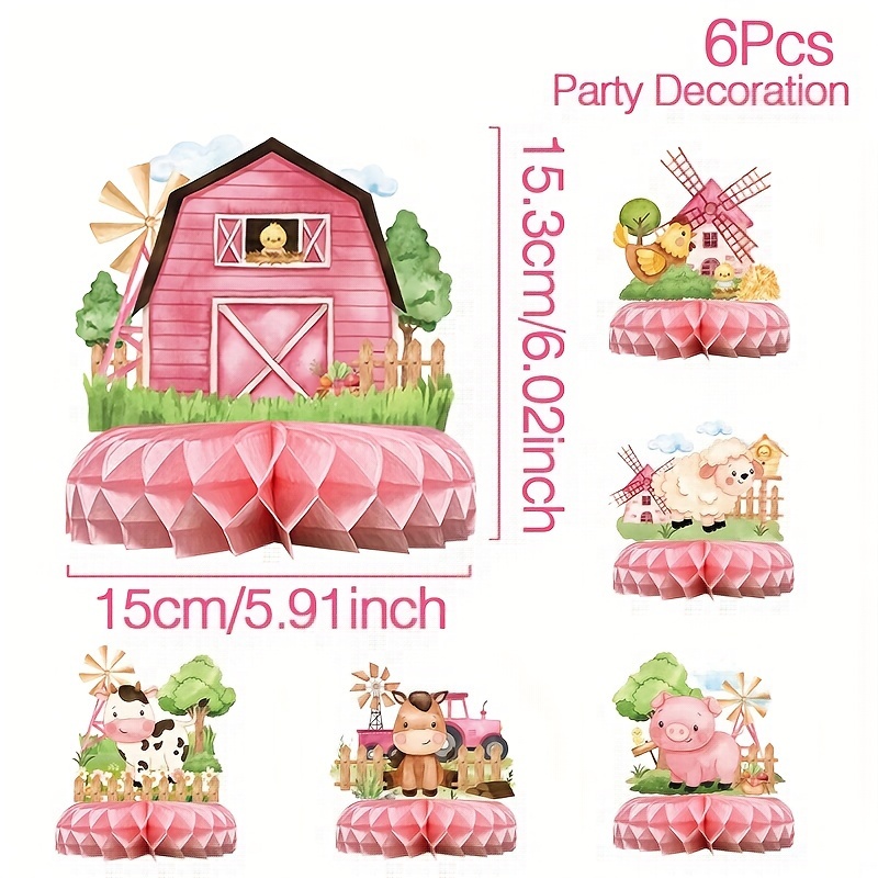 Image of Set Of 6, Paper Honeycomb Farm Animals, Decorations For A Happy Birthday Celebration, -themed Honeycomb Centerpiece For Table Decor, Wild Birthday Supplies