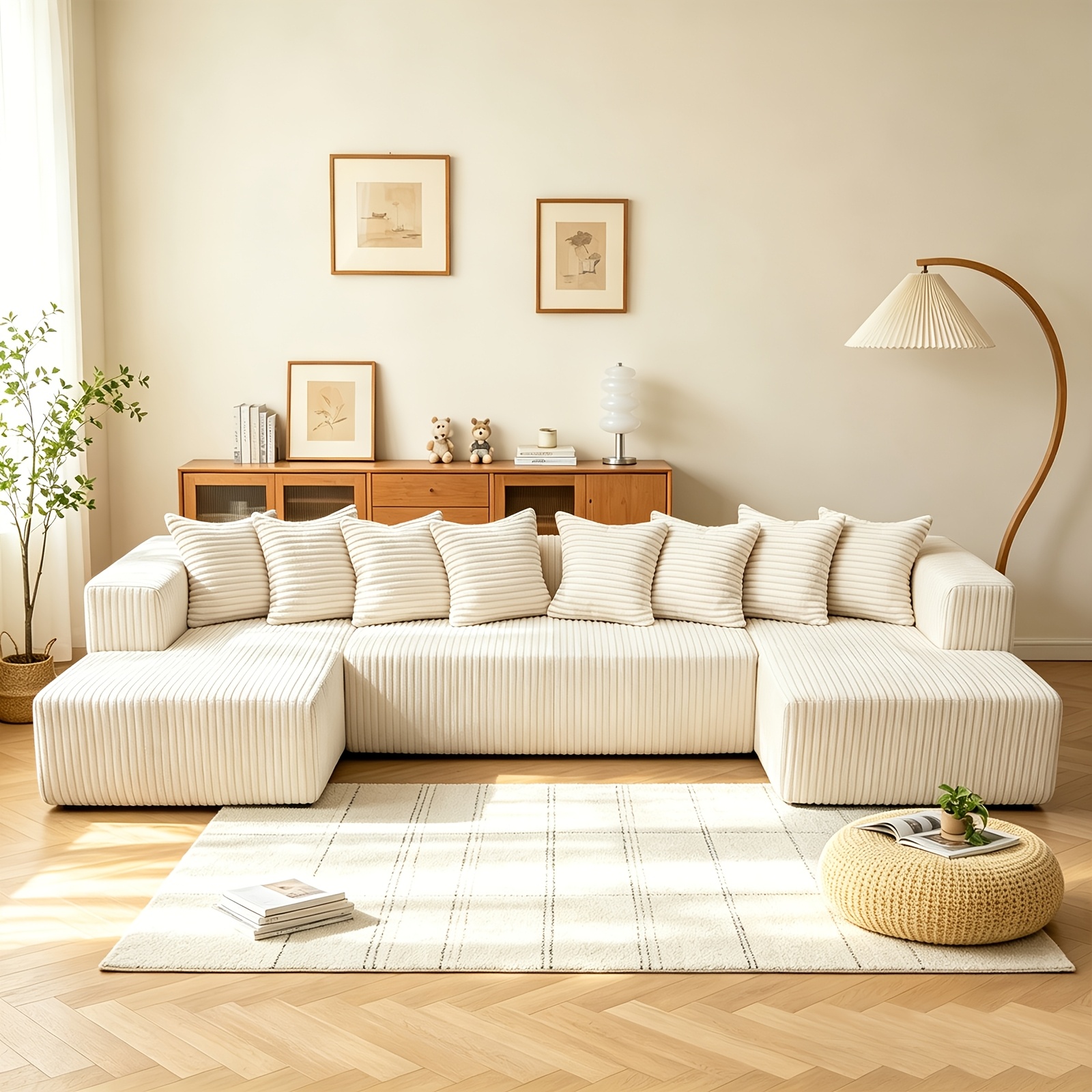 Image of 325cm U-shaped Modern Sofa, 6-8 Seat , Corduroy Fabric, Memory Foam Frame, No Installation Required. Deep Seat Design, Ideal For The Living Room