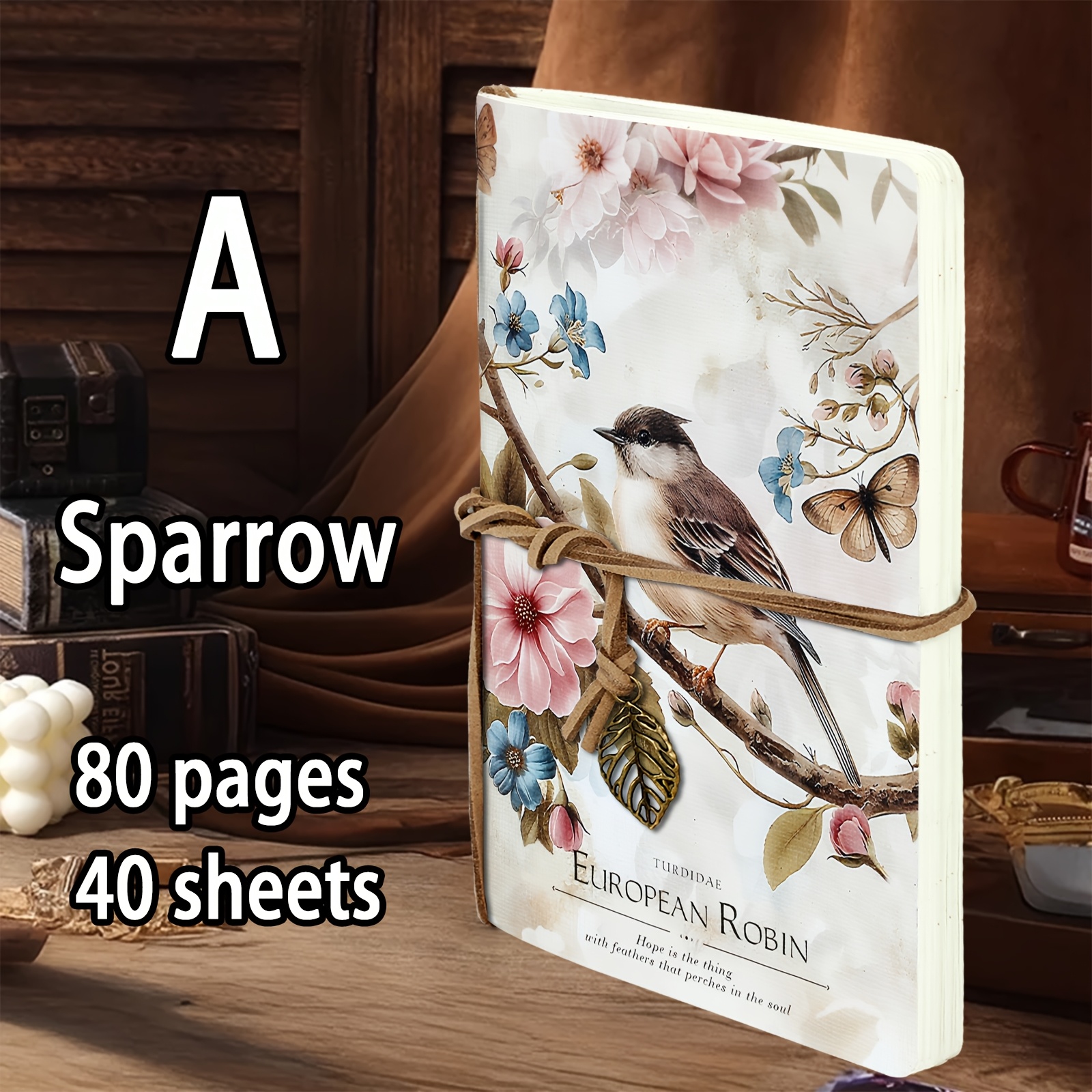 Image of 1pc A5 European Floral & Notebook - 80-page Blank Journal With Ribbon Bookmark, Vintage Botanical Bird & Sketchbook, Ner, Gift For S,, Artists, School & Office Supplies (european Robin Cover