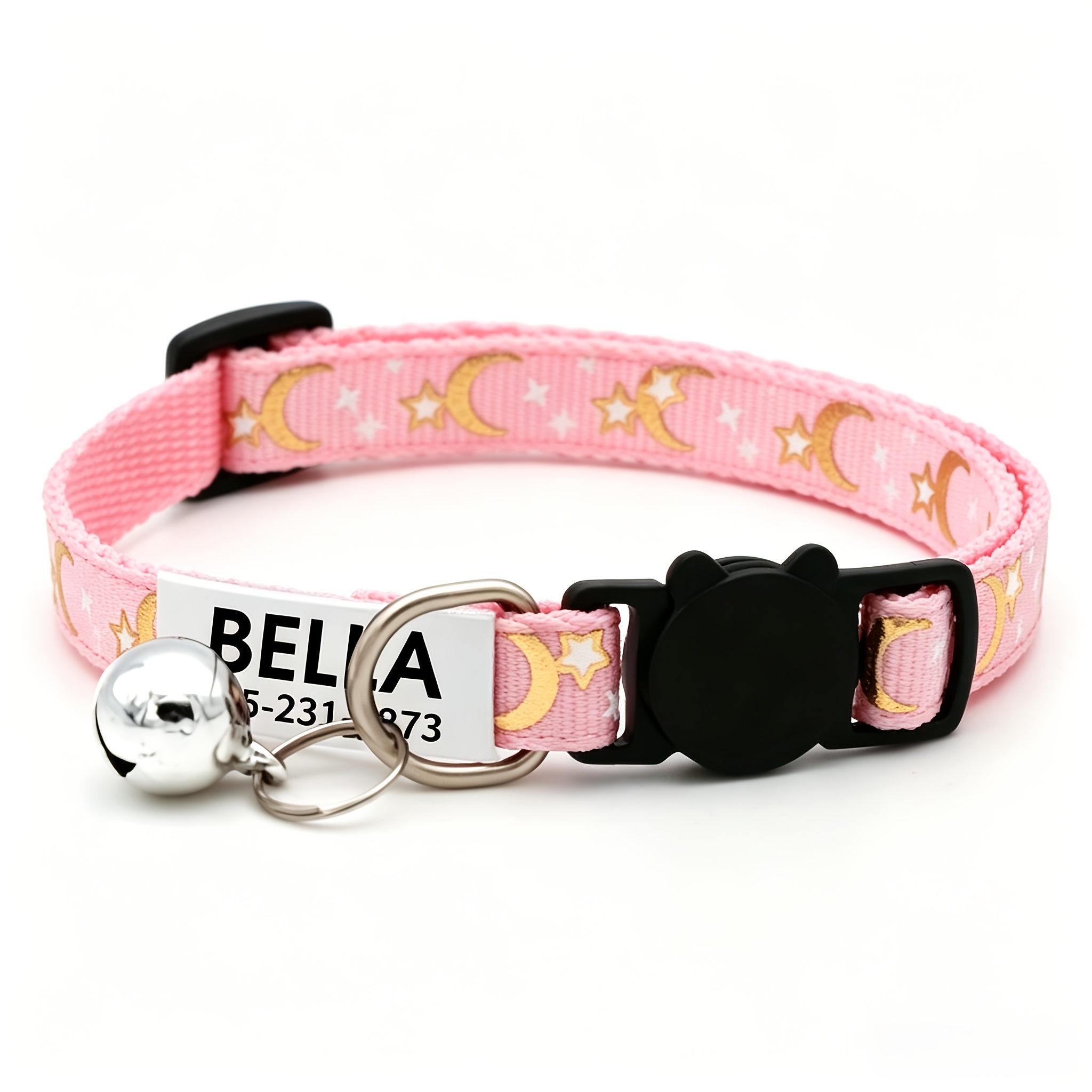 Personalized Cat Collar, Stars and Moon Design with Bell