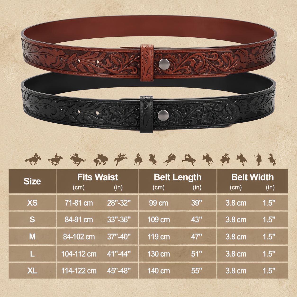 2pcs Western Cowboy Style Belt Body Without Buckle