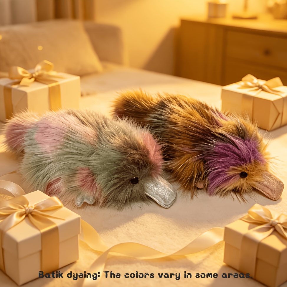 Shaggy Tie-Dye Platypus Plush Stuffed Animal, Cute Doll