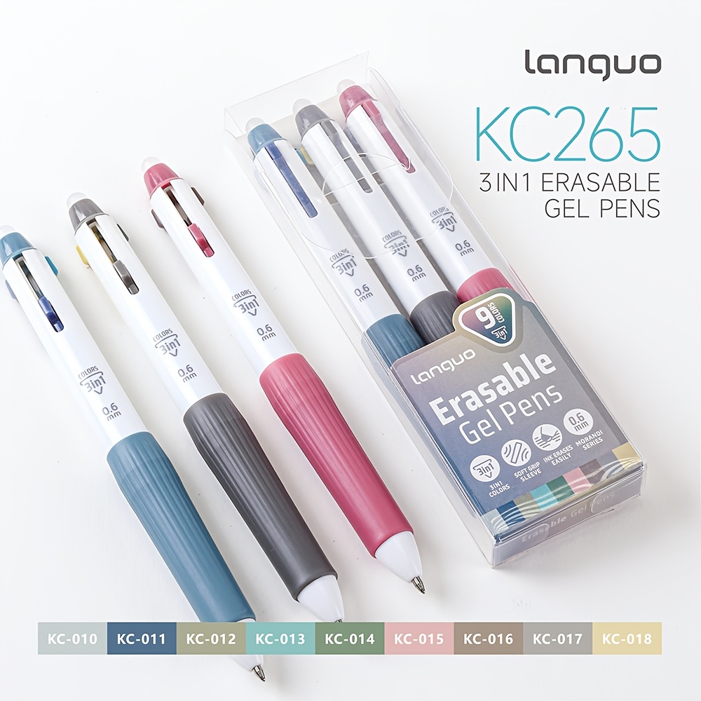 TEMU 3pcs 9 Colors Erasable Gel Pen Set 0.6mm 3in 1 Colored Pens Creative Drawing Doodling Marking Writing Journaling Pens For Study And Office Use